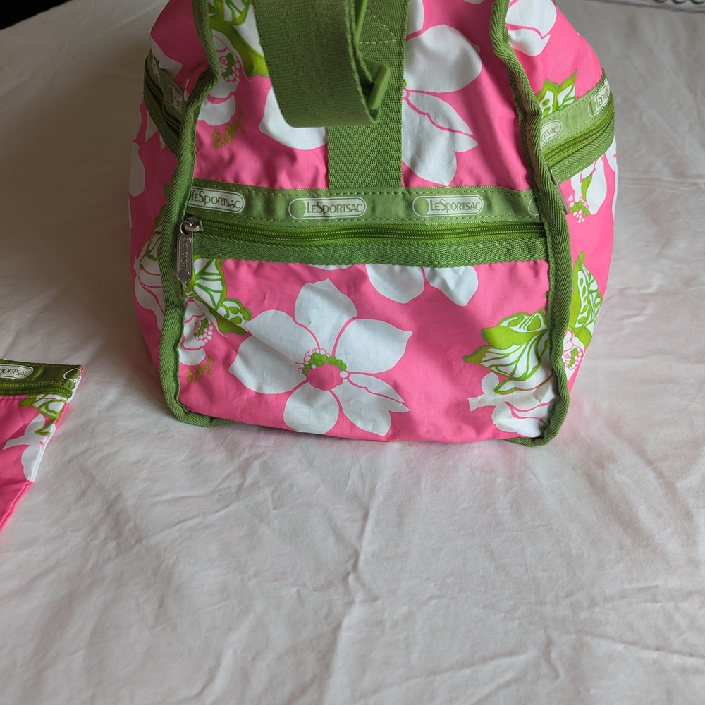 Lesportsac Pink and Green Floral Travel Bag - Picture 3 of 7
